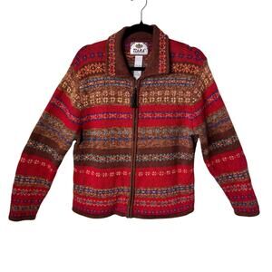 Tiara International Fair Isle Zip Up Sweater XL Boho Fall Cabin Core Striped
